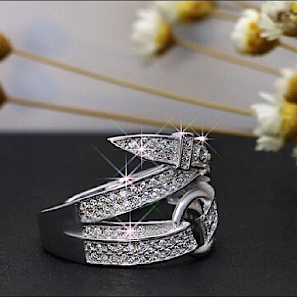 STERLING SILVER BUCKLE ZIRCON RING - Picture 5 of 14